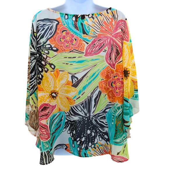 Chicos Top Women Large Sheer Floral Boho Beach Resortwear Vacation Cover Up - Picture 2 of 9